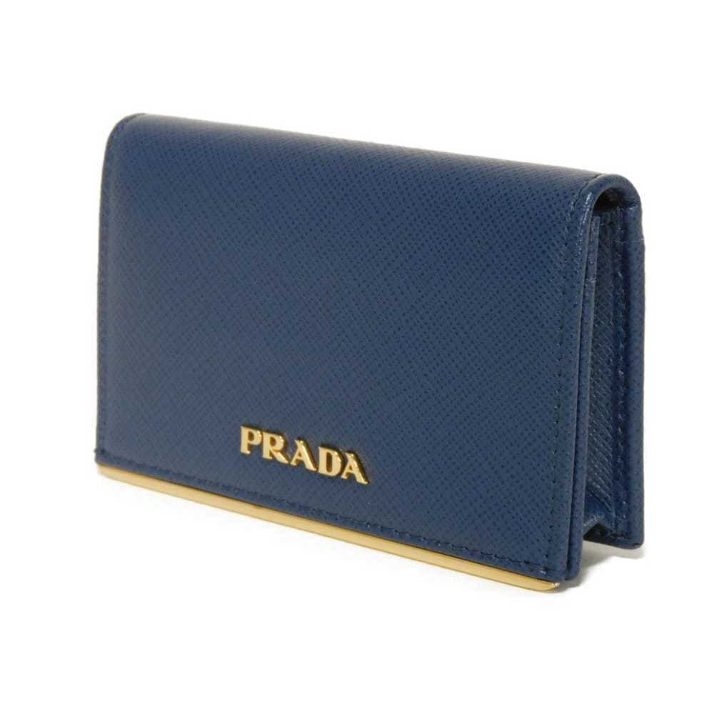Prada Saffiano Metal Card Case, Blue, Snap Button Closure, Bi-fold, Plate, Bl... - Picture 2 of 16